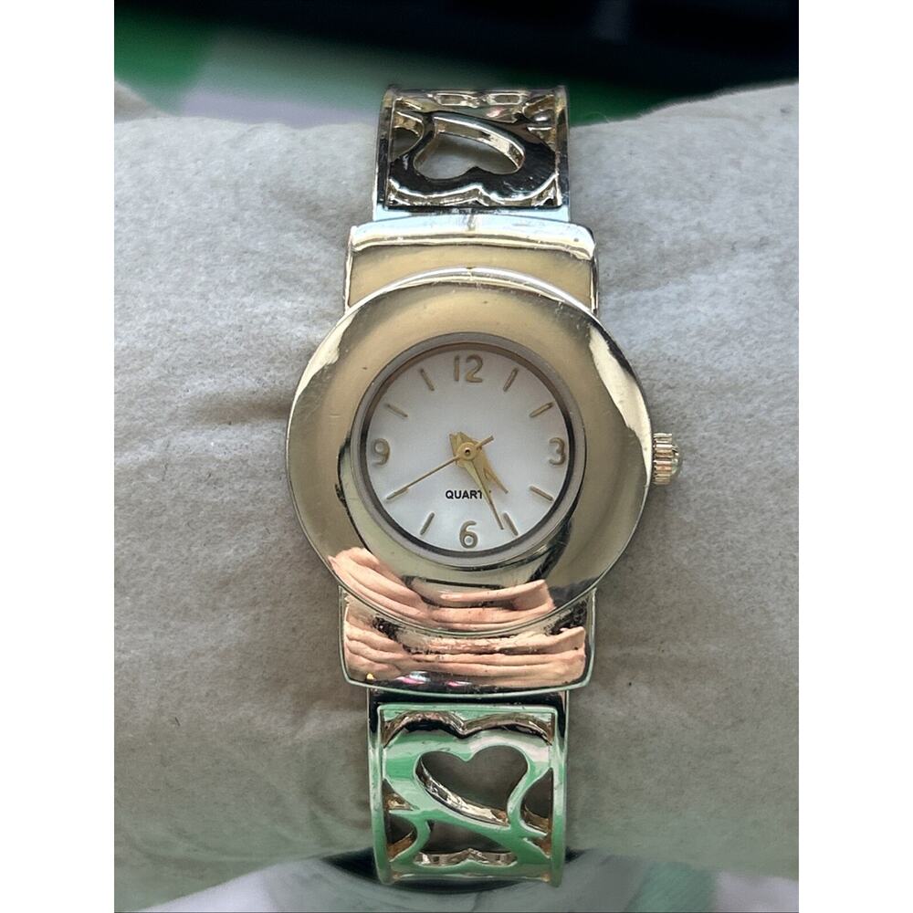 Gold Tone Heart Band Women’s Cuff Watch